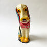 Vintage Chalkware Seated Wide-Eyed Dog with Bowtie