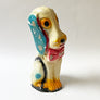 Vintage Chalkware Seated Wide-Eyed Dog with Bowtie