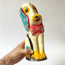 Vintage Chalkware Seated Wide-Eyed Dog with Bowtie