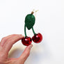 Double Bing Cherry Stem Glass Ornament