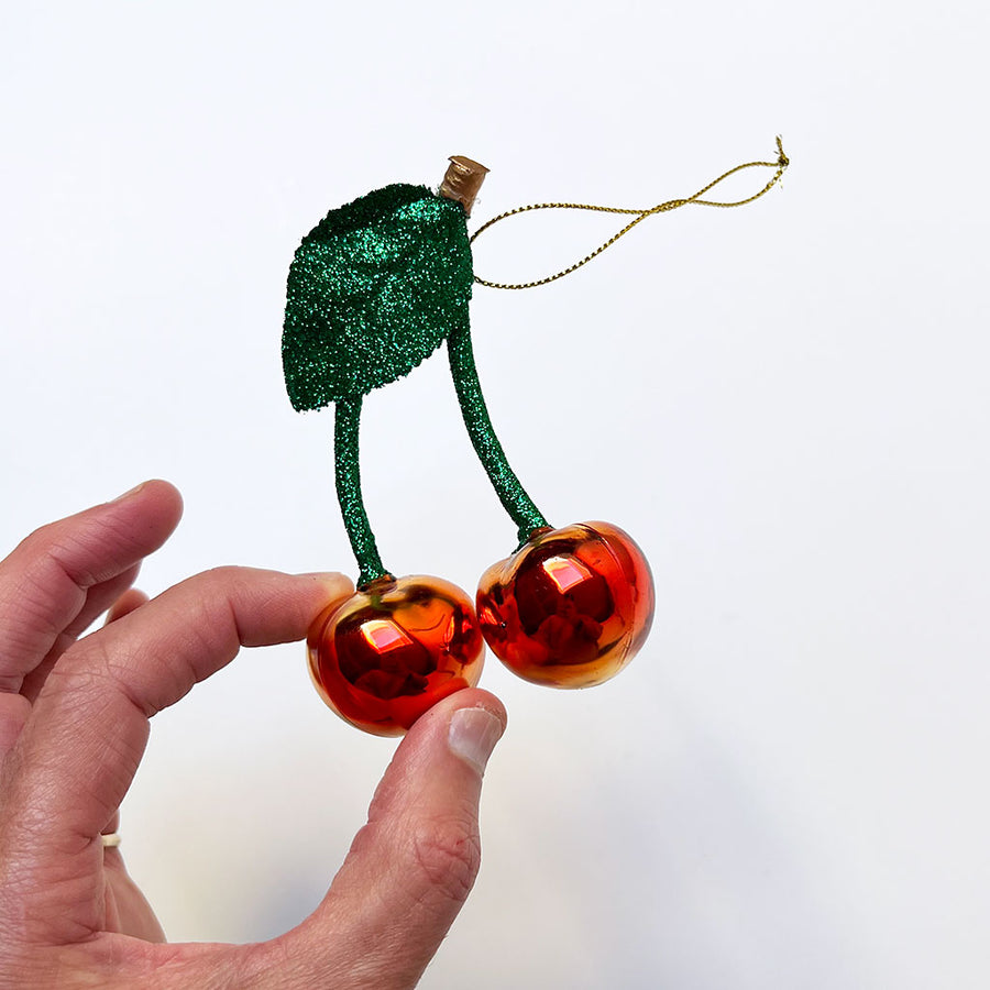 Double Ranier Cherry Stem Glass Ornament