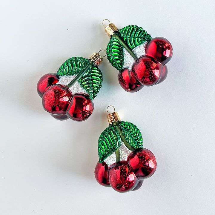 Cherries with Leaves Glass Ornament