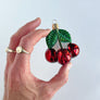 Cherries with Leaves Glass Ornament