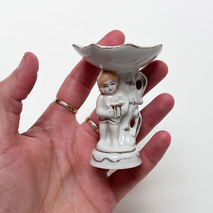 Vintage Porcelain Figural Cherub Stand with Small Dish Made in Japan