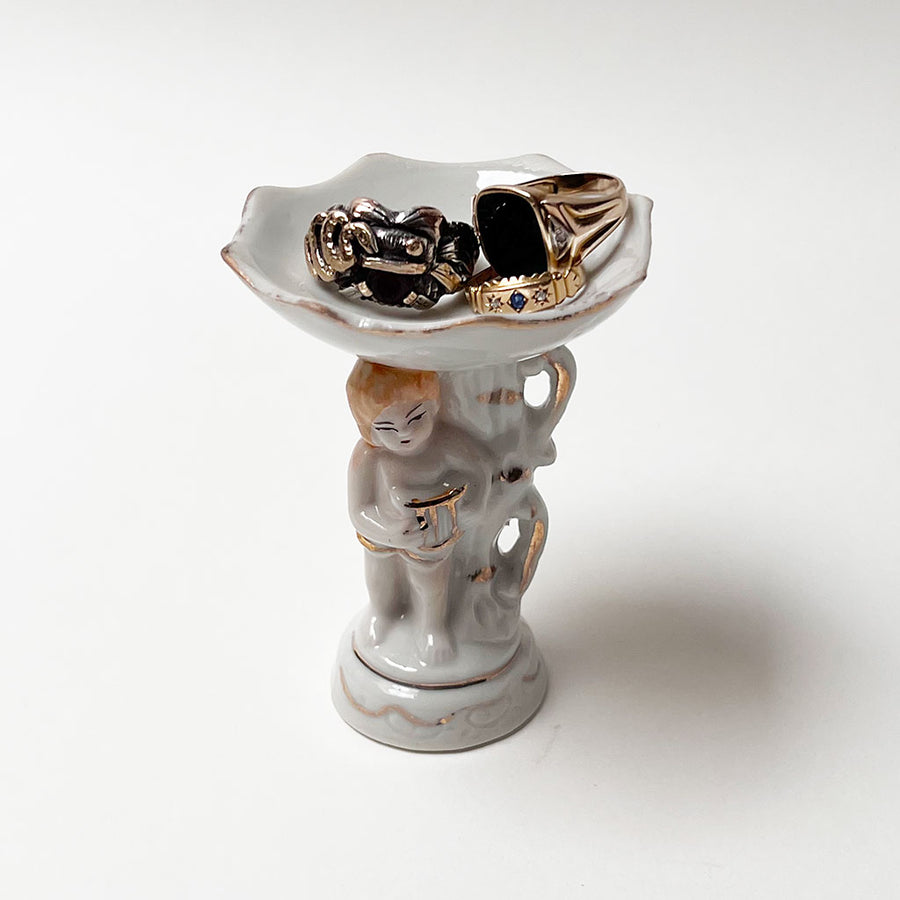 Vintage Porcelain Figural Cherub Stand with Small Dish Made in Japan