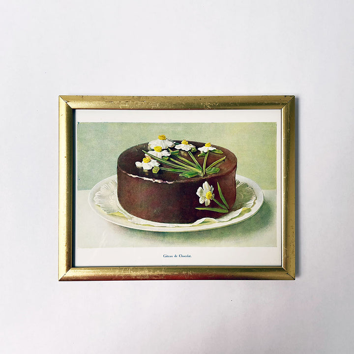 Gâteau de Chocolat (Chocolate Cake) Original Lithograph in Vintage Frame