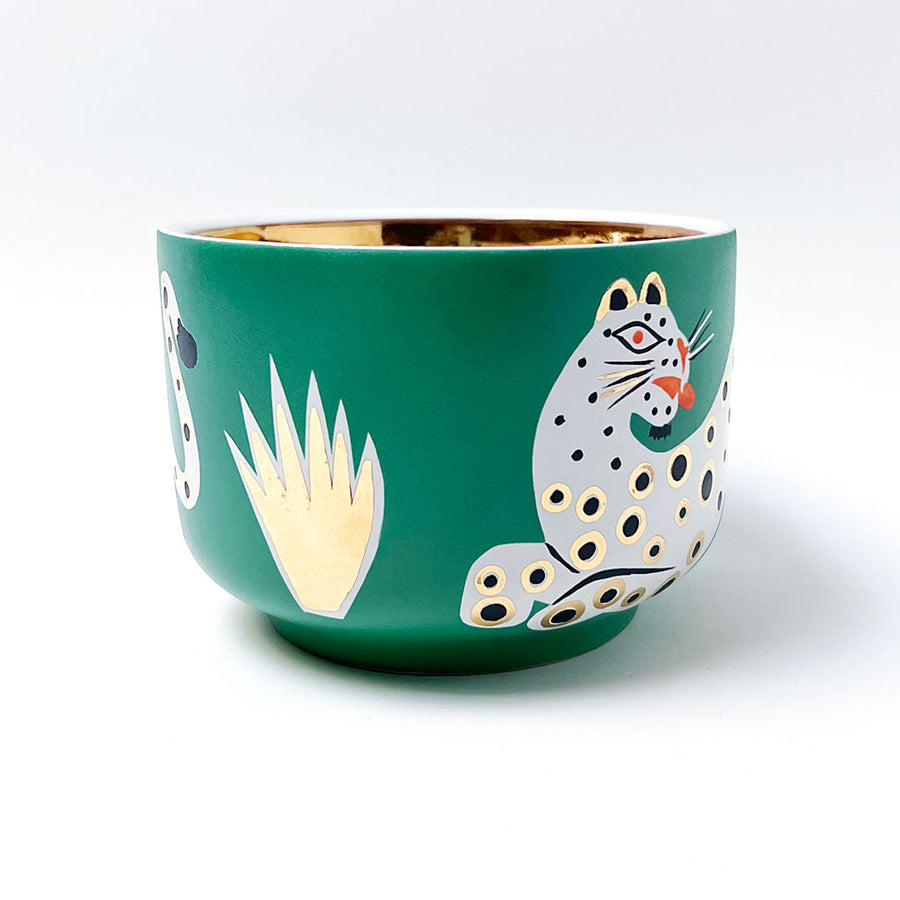 Waylande Gregory Deep Bowl with Leopards Green