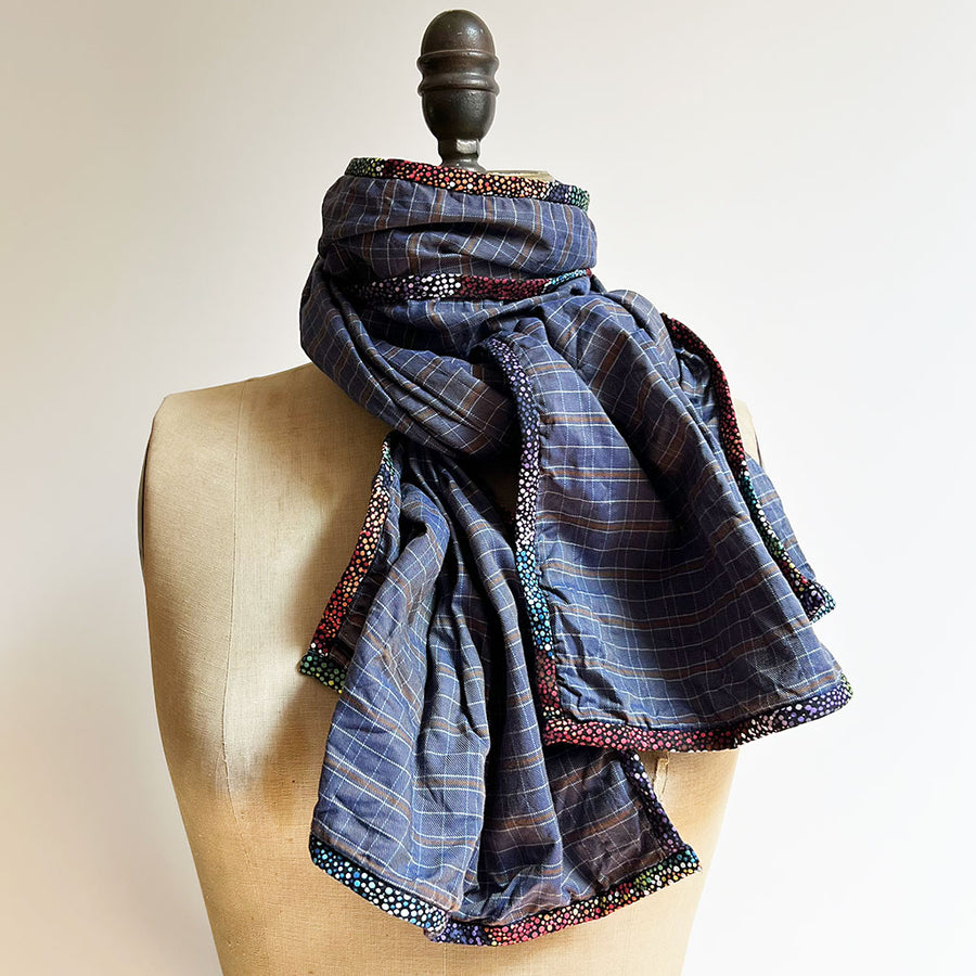 PATCH NYC Dark Purple Plaid Classic Linen Scarf