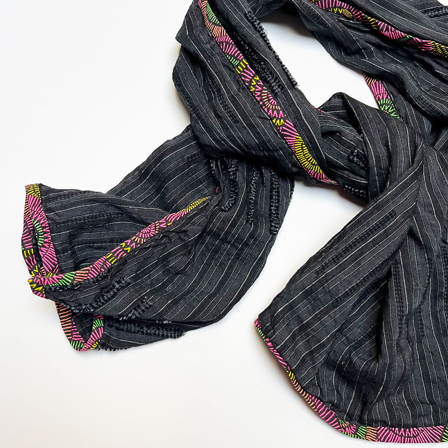 PATCH NYC Black Pinstripe Classic Linen Scarf