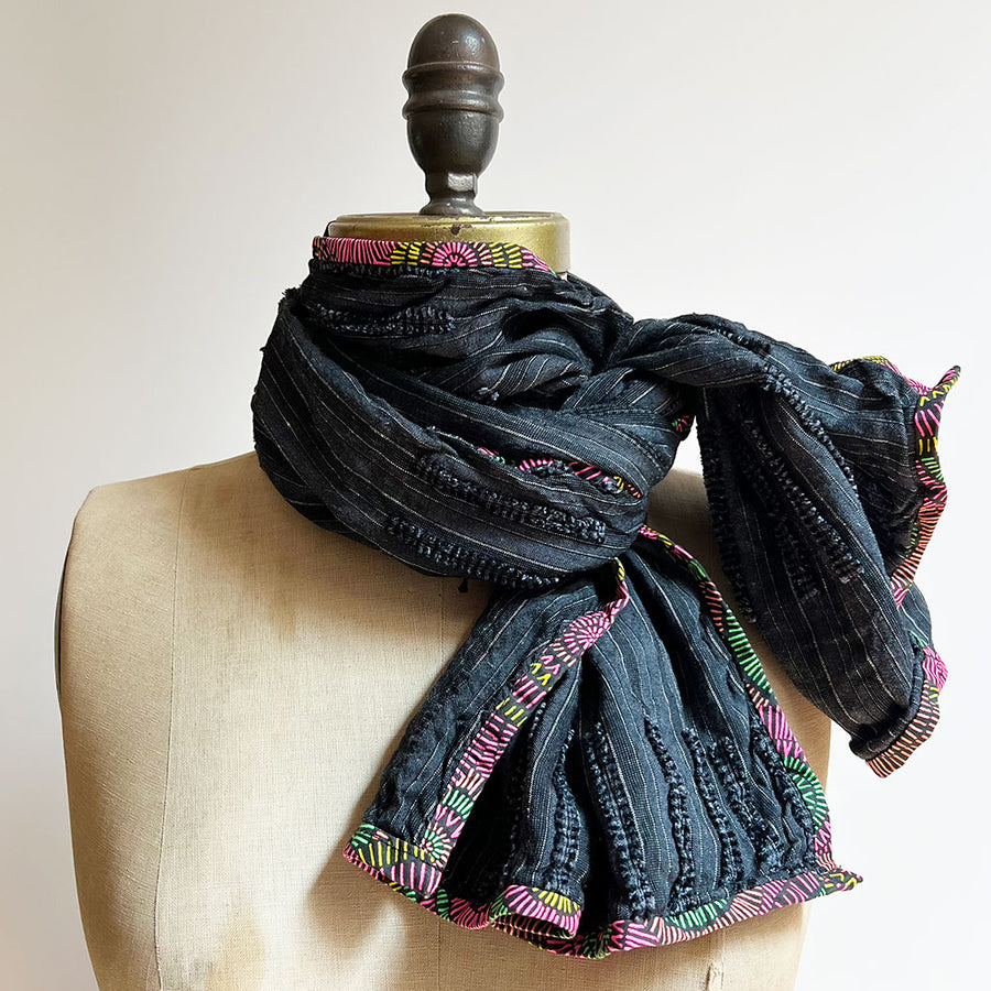 PATCH NYC Black Pinstripe Classic Linen Scarf