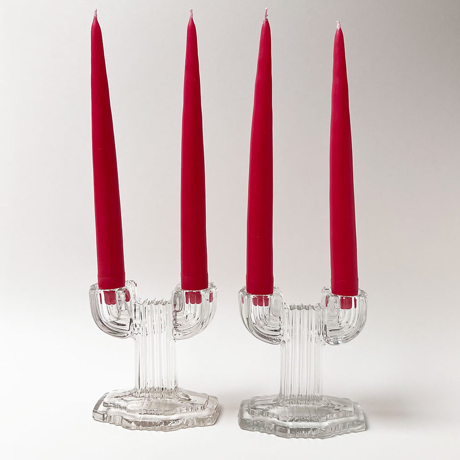 Vintage Clear Glass Cactus Candlesticks (Pair)