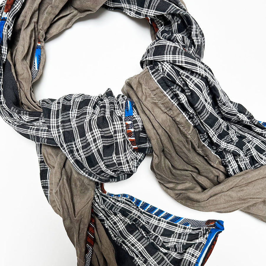 Cocoa Brown with Black & White Plaid Wide Scarf
