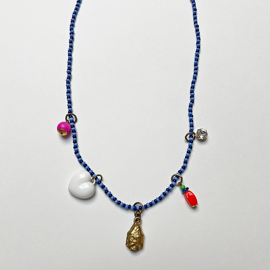 Collage Necklace: Dark & Light Blue (6E)