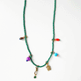 Collage Necklace: Dark Green with Cat with Bow Charm (S26O)