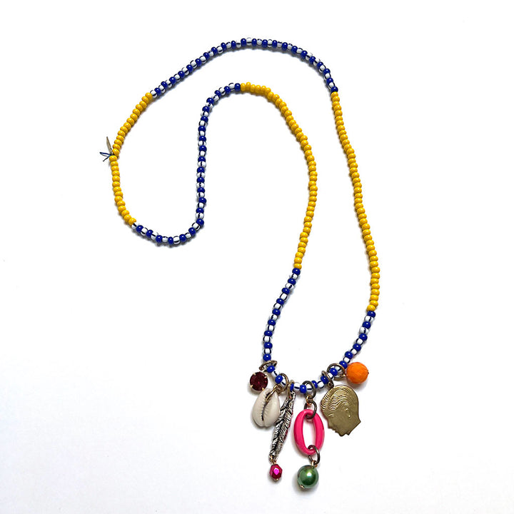 Festival Necklace: Yellow, Blue & White Mix (3D)