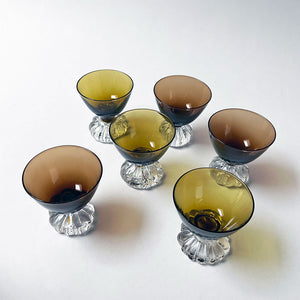 Vintage Mid-Century Aseda Cordial Set with Carafe and Glasses Smoky Topaz & Olive Made in Sweden