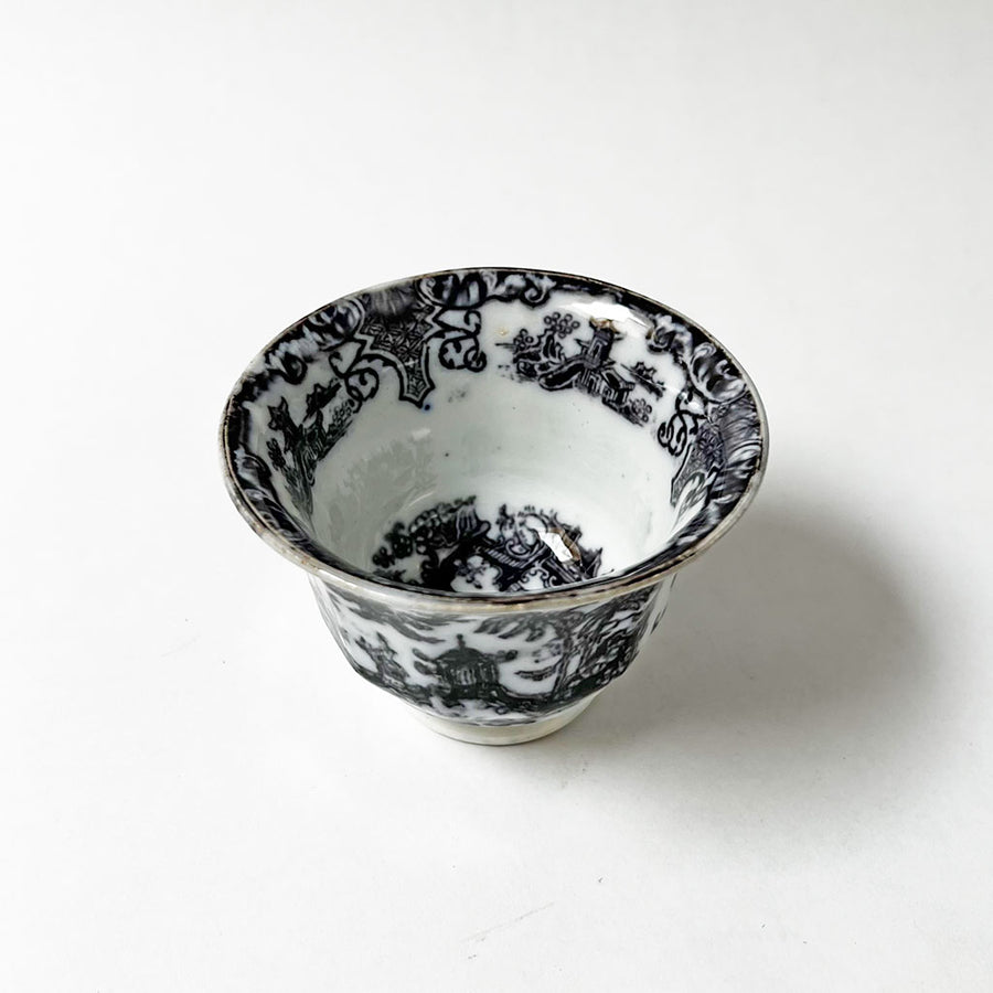 Vintage Black Transferware No Handle Cup/Bowl