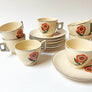 Vintage Mayfair Art Deco Floral Ceramic Cups & Saucers by Leigh Potters Made in the USA (set of 20)