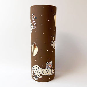 Waylande Gregory Tall Cylinder Vase with Leopards Matte Brown