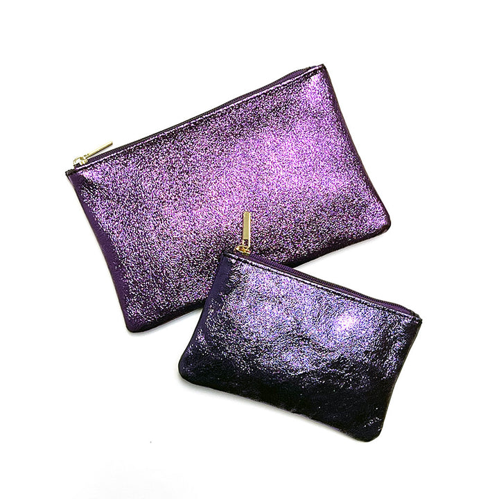 Grape Purple Metallic Leather Pouch