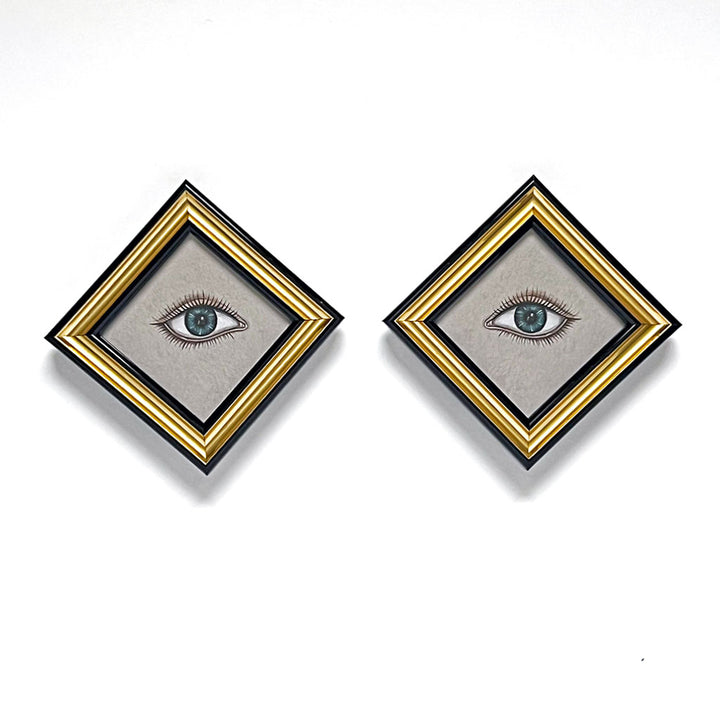 Don Carney Pair of Blue Eyes Art Prints in Vintage Diamond Frames