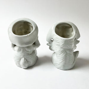 Vintage Cat and Dog in Bows Ceramic Figurines