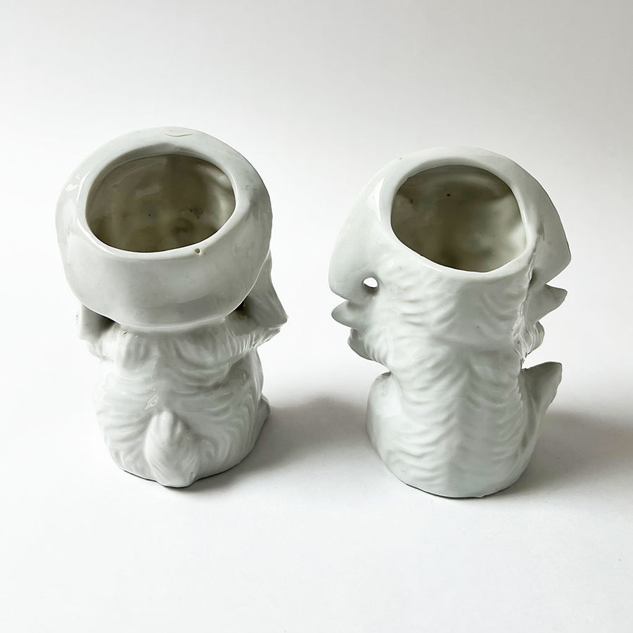 Vintage Cat and Dog in Bows Ceramic Figurines