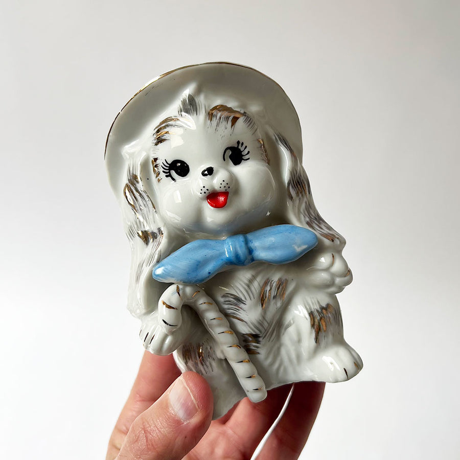 Vintage Cat and Dog in Bows Ceramic Figurines