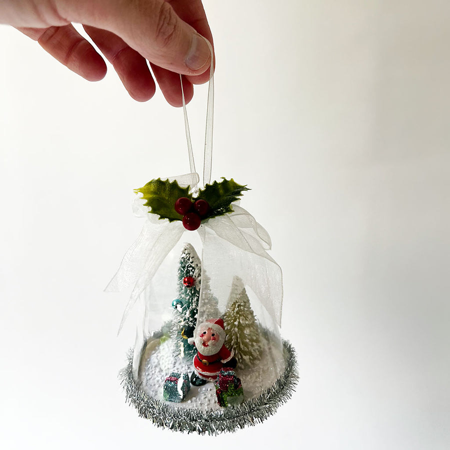 Glass Dome Winter Wonderland with Santa Claus Ornament