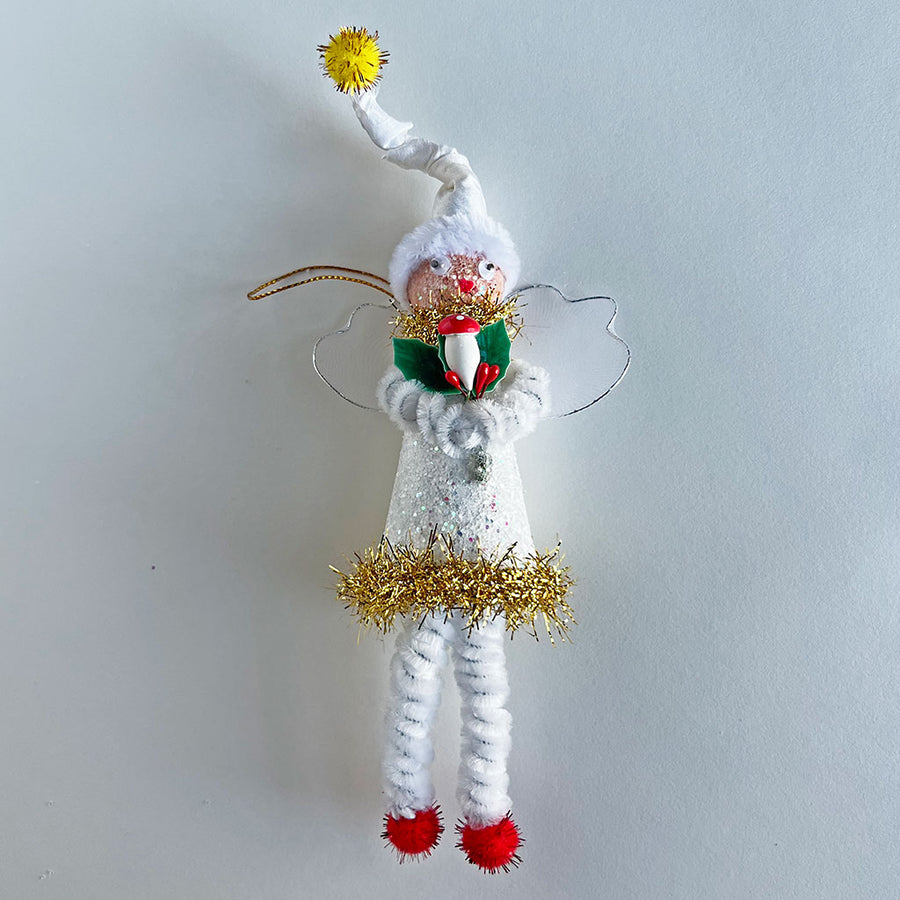 PATCH NYC Angel with Mushroom & Holly Bouquet Ornament