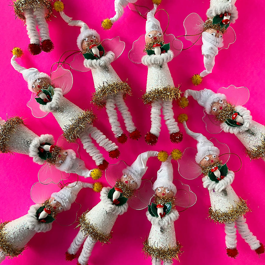 PATCH NYC Angel with Mushroom & Holly Bouquet Ornament