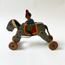 Vintage Painted Wood Donkey on Wheels with Rider Made in Japan