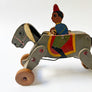 Vintage Painted Wood Donkey on Wheels with Rider Made in Japan