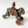 Vintage Painted Wood Donkey on Wheels with Rider Made in Japan