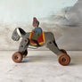 Vintage Painted Wood Donkey on Wheels with Rider Made in Japan