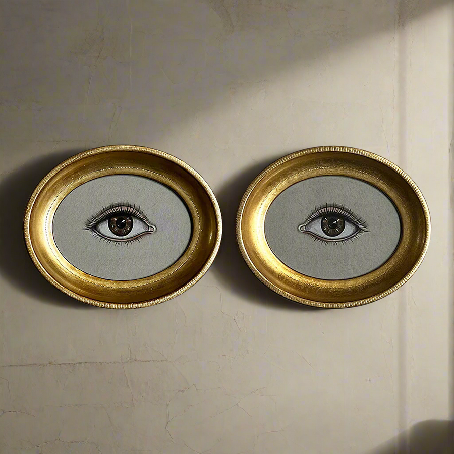 Don Carney Pair of Brown Eyes Art Prints in Gold Oval Frames