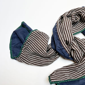 PATCH NYC Deep Blue with Brown Stripe Mixed Fabric Scarf
