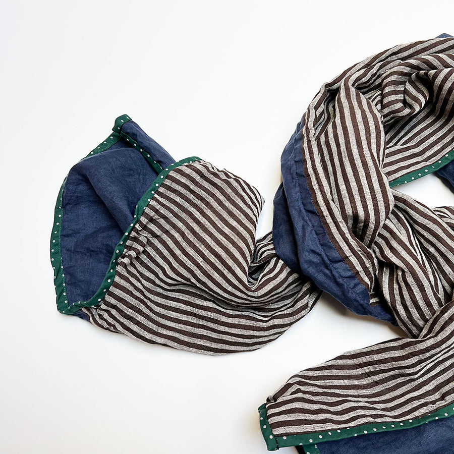 PATCH NYC Deep Blue with Brown Stripe Mixed Fabric Scarf