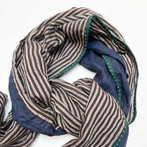 PATCH NYC Deep Blue with Brown Stripe Mixed Fabric Scarf