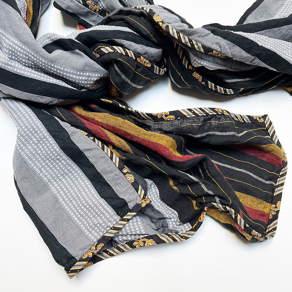 Grey/Black Stripe & Brick Red/Black/Yellow Stripe Wide Linen Scarf