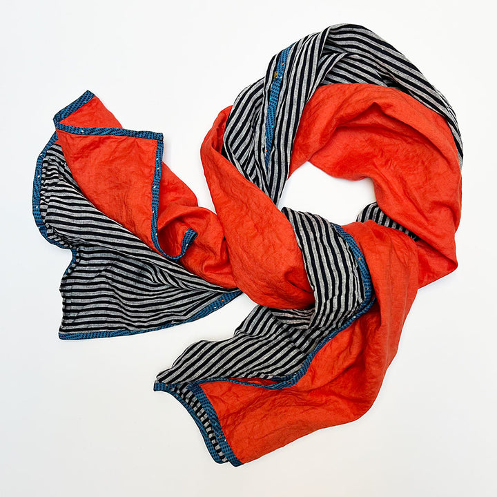 PATCH NYC Orange & Navy Stripe Mixed Fabric Scarf