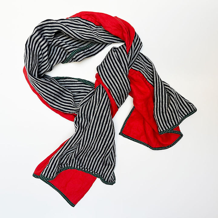 PATCH NYC Red & Navy Stripe Mixed Fabric Scarf