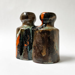 Vintage Drip Glaze Studio Pottery Double Vase