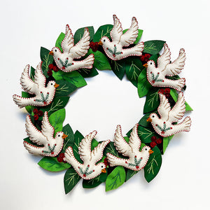 Stitched and Beaded Felt Peace Dove Holiday Wreath