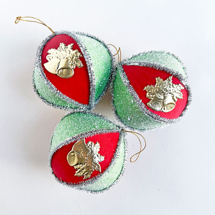 PATCH NYC Two Tone Paper Mache Ornament with Gold Foil Dresden: Yuletide Bells