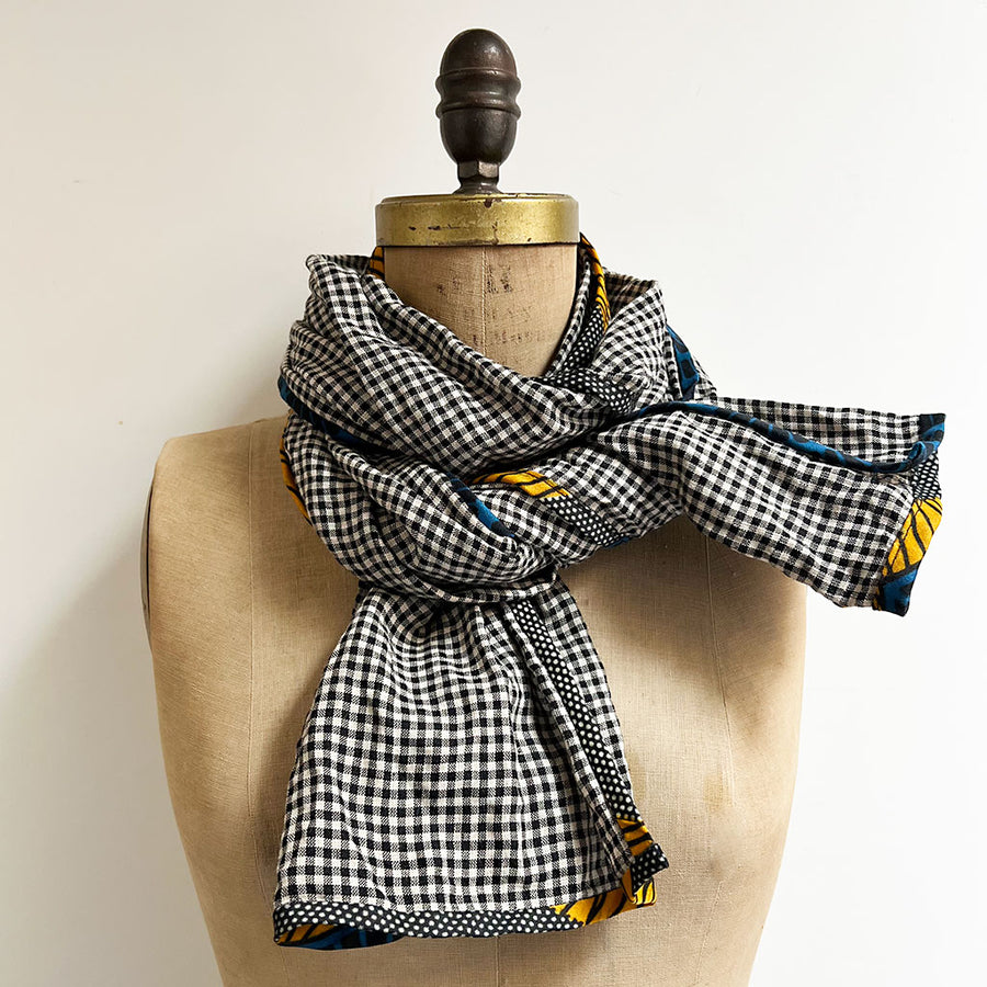 PATCH NYC Black Check Classic Linen Scarf
