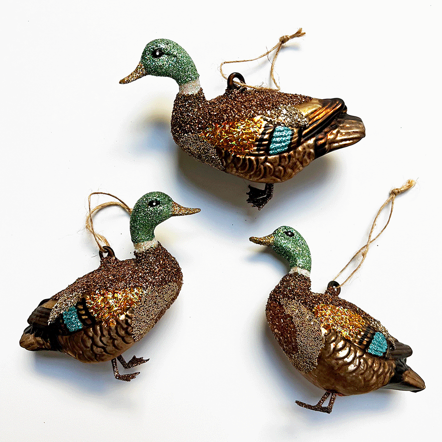 Glitter Mallard Duck Glass Ornament