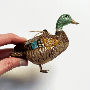 Glitter Mallard Duck Glass Ornament