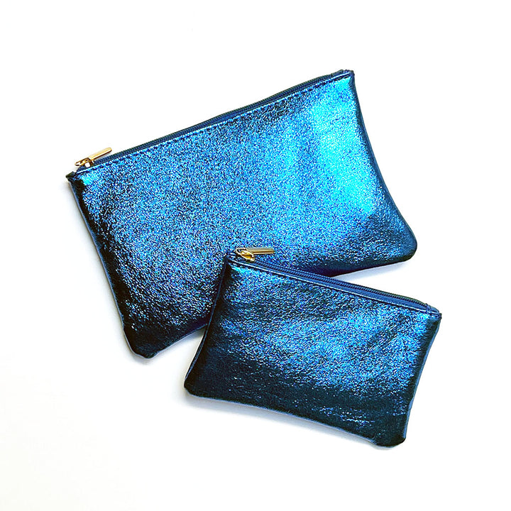 Electric Blue Metallic Leather Pouch