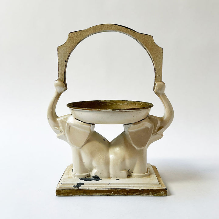 Vintage Art Deco Double Elephant Metal Dish Stand with Handle